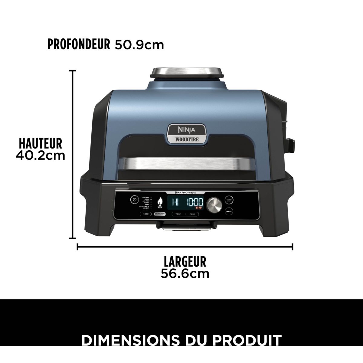 Barbecue électrique OG901EU Woodfire pro connect à poser, 44.5x26.5 cm couleur unique, NINJA