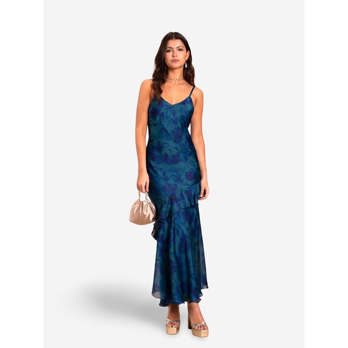 Robe longue nuisette avec volants multicolore, THE-ARE