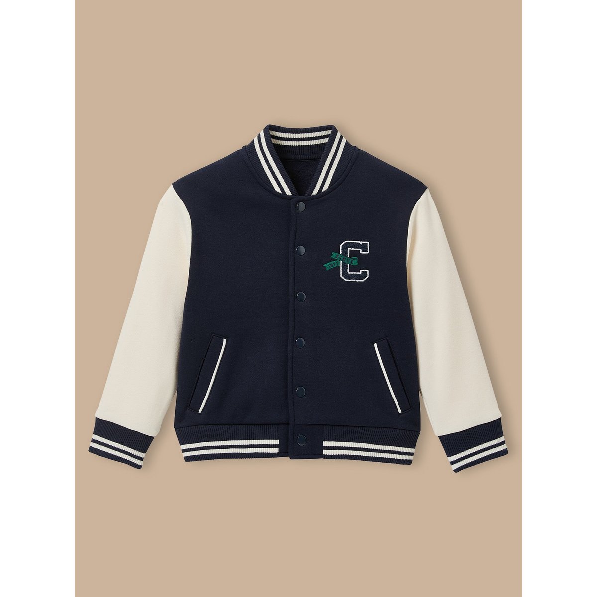 Blouson teddy brodé marine, CYRILLUS