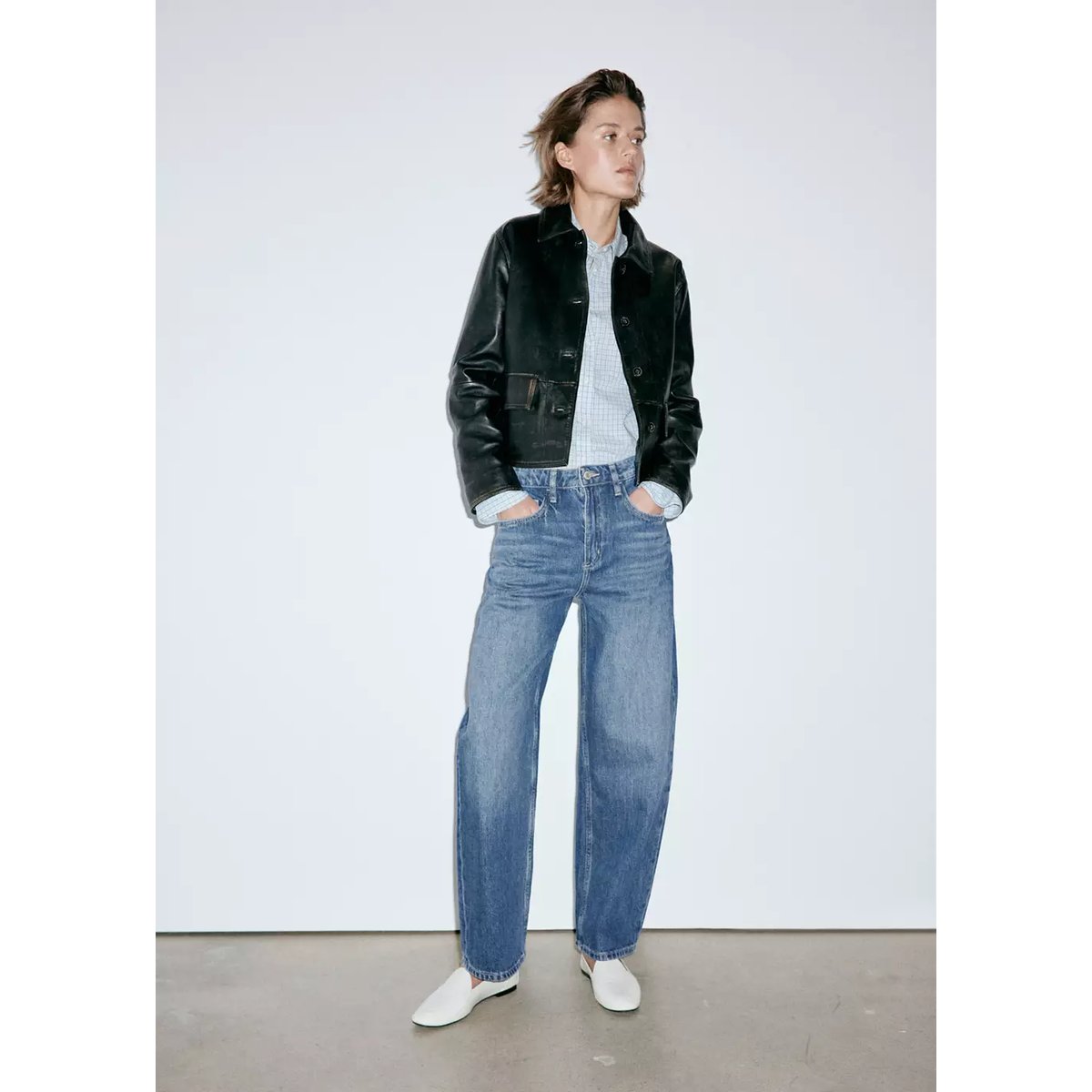 Jean balloon taille haute bleu foncé, MANGO