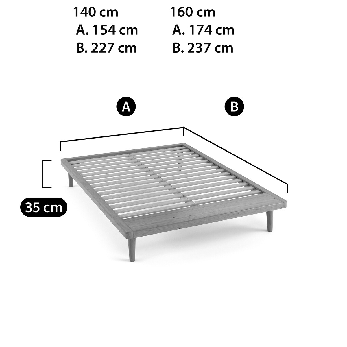 Lit plateforme pin massif + sommier, Jimi pin teinté chêne, LA REDOUTE INTERIEURS
