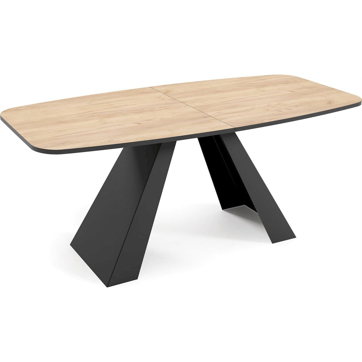 Table à manger extensible ovale collection OSSORD bois clair et noir, RECOLLECTION