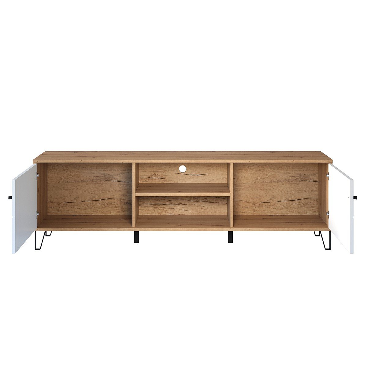Meuble TV 2 portes et 2 niches blanc mat L183 cm - Touch blanc, CALICOSY