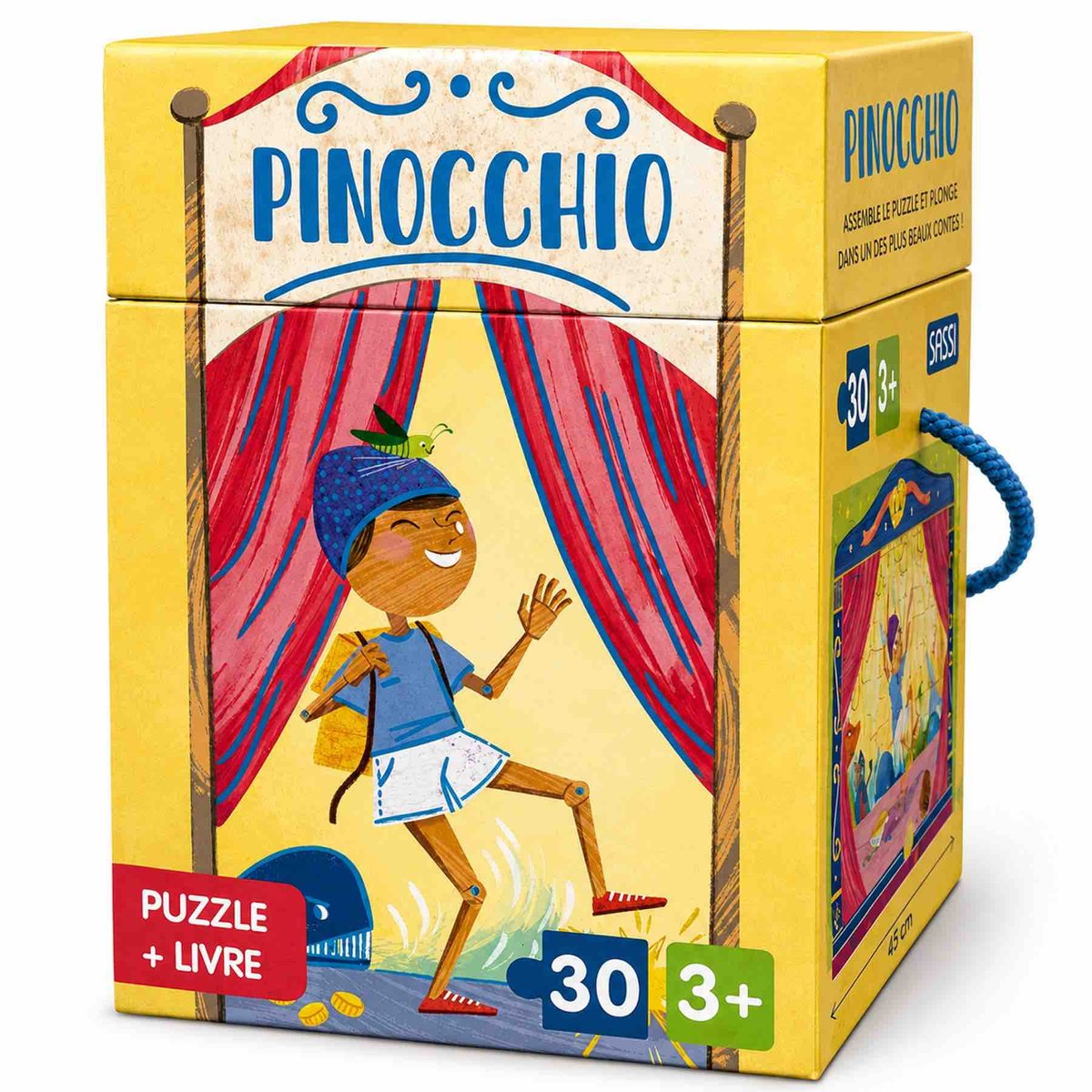 Puzzle et livre enfant Pinocchio jaune, SASSI