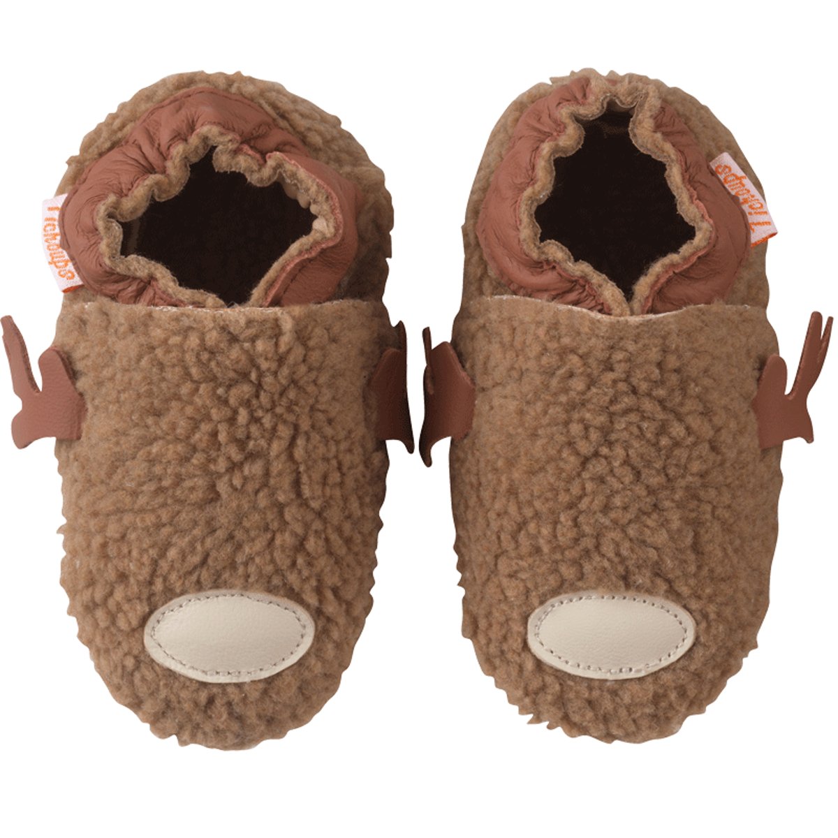 Chaussons bébé cuir souple Marilou le caribou marron, TICHOUPS