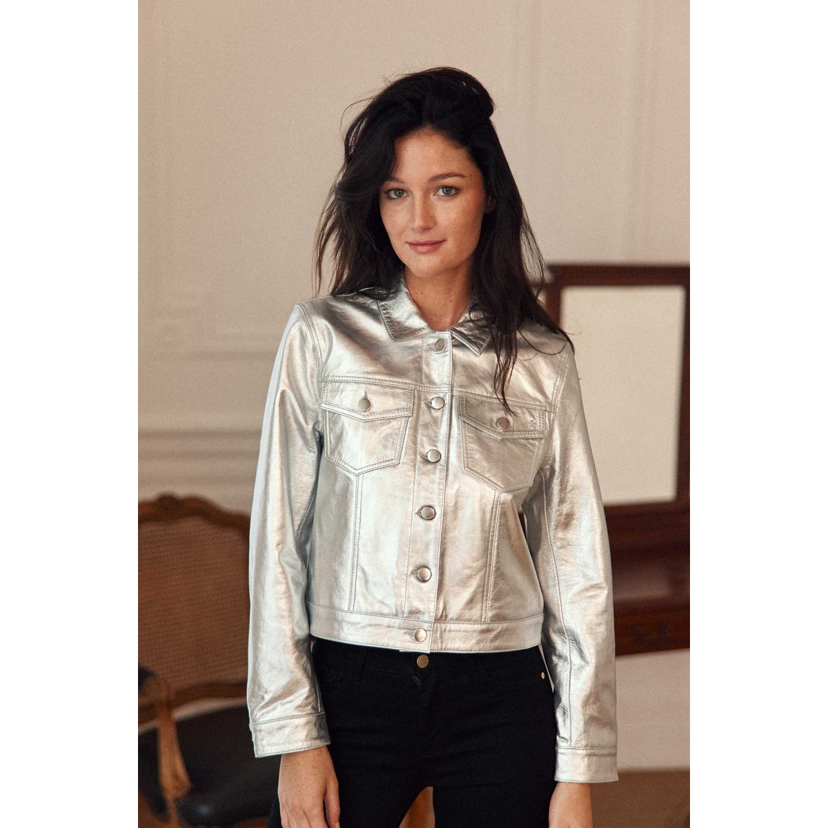 Veste col chemise uni FERENA 69-argent, LA PETITE ETOILE