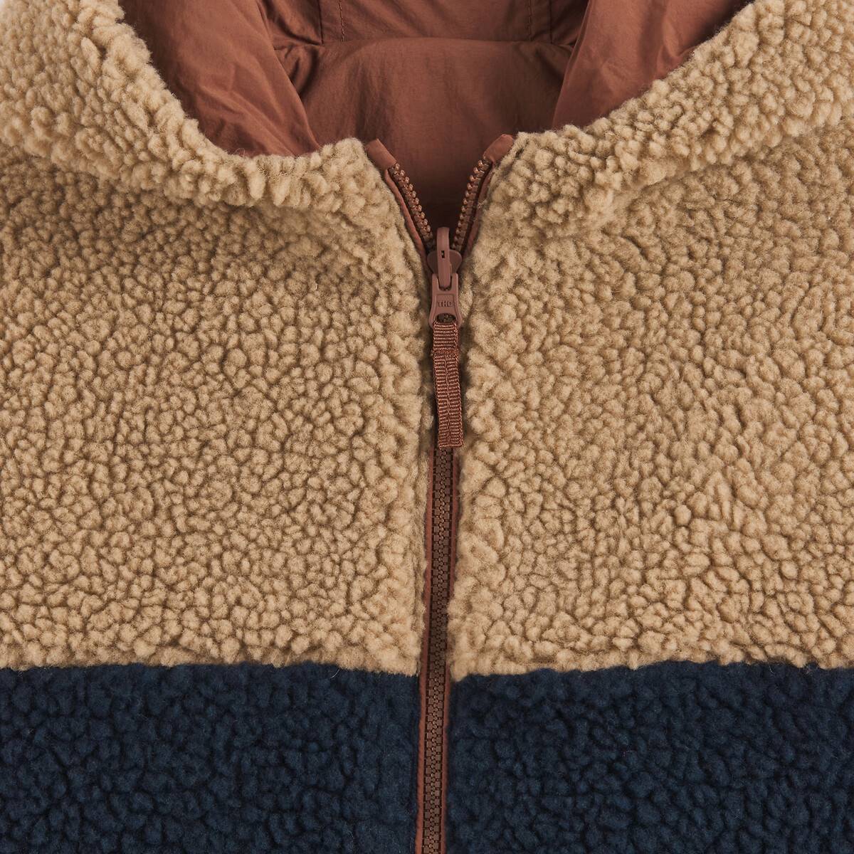 Blouson coupe-vent à capuche, réversible sherpa bleu marine/marron, LA REDOUTE COLLECTIONS