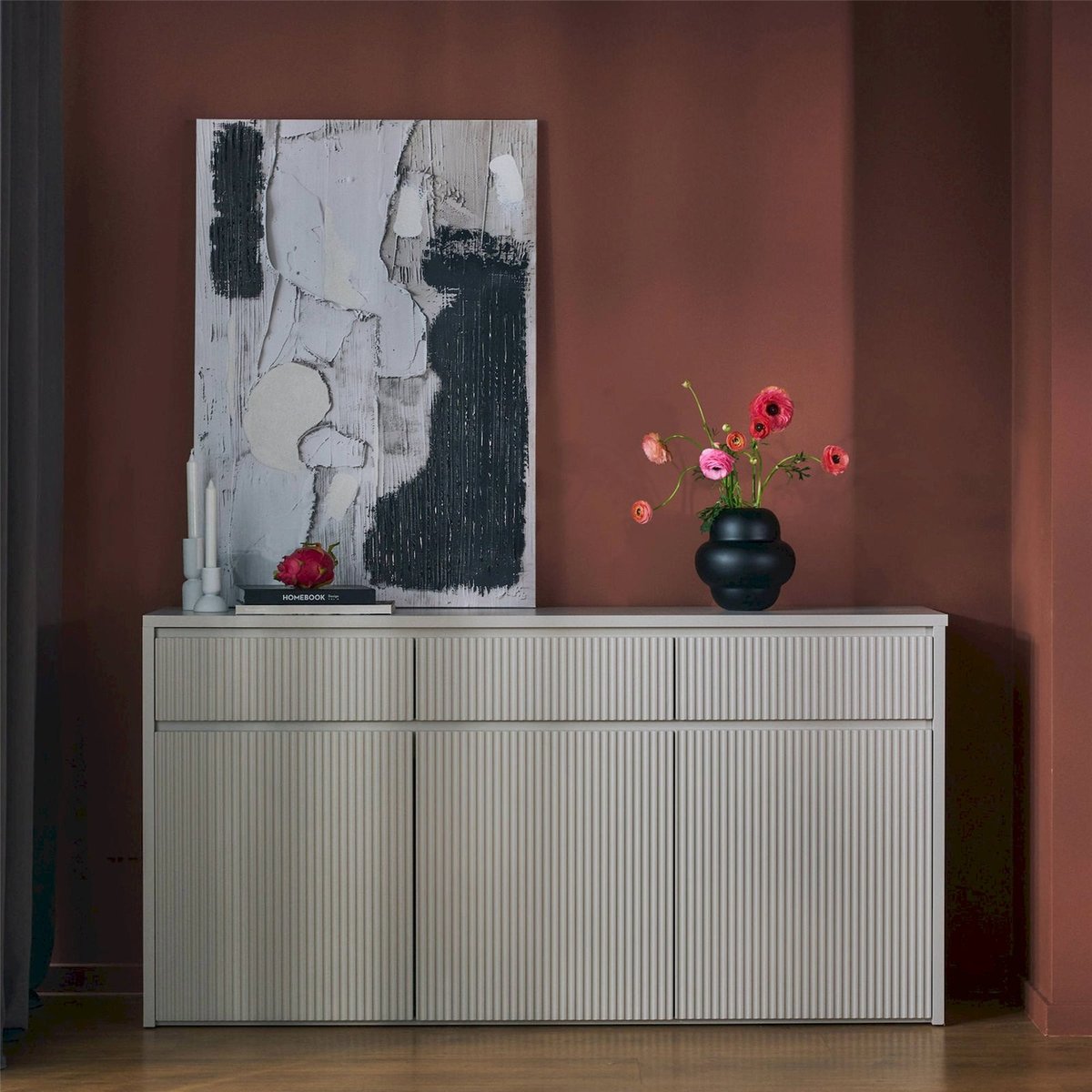 Buffet 3 portes strié collection VEMMI cachemire, RECOLLECTION