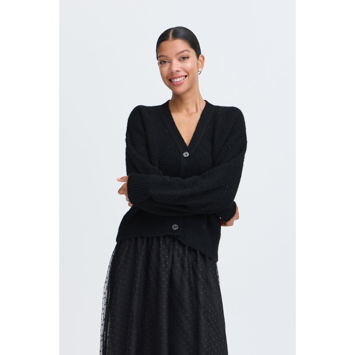 Cardigan manches longues noir meteorite, B.YOUNG