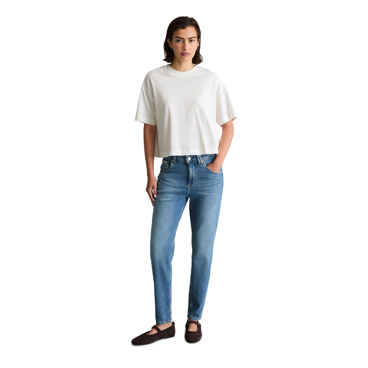 Jeans modèle Freja boyfriend ankle-length en mélange de coton organique et de lyocell bleu, MARC O’POLO DENIM