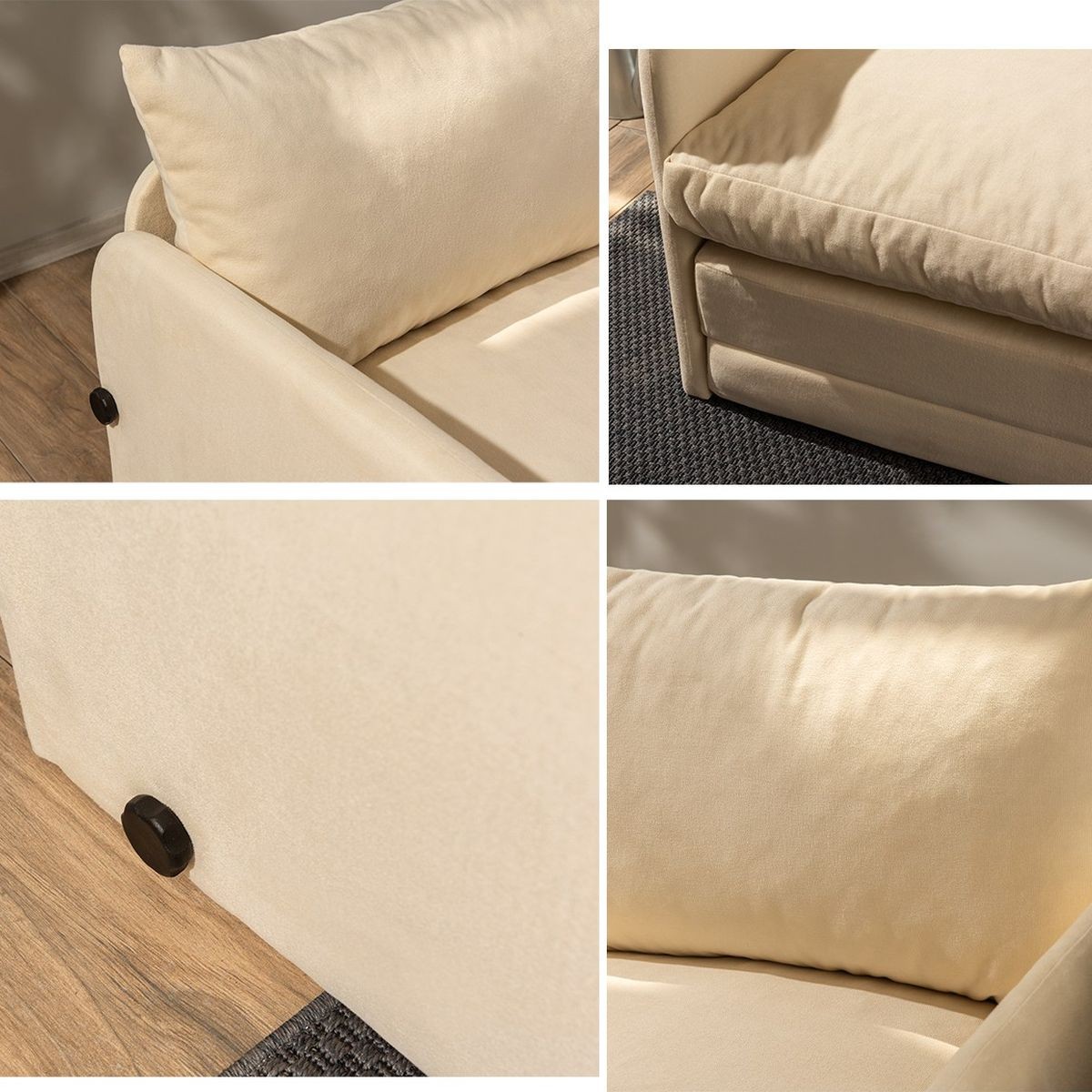Canapé convertible 2,5 places en tissu - LUZ beige, HOMIFAB