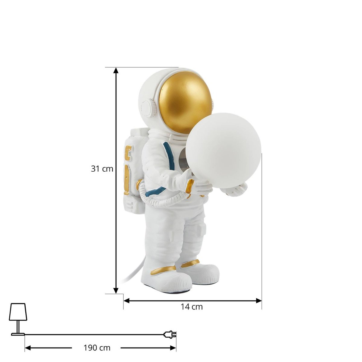 Lampe à poser en céramique jeunes, Kosmo blanc, or, LINDBY