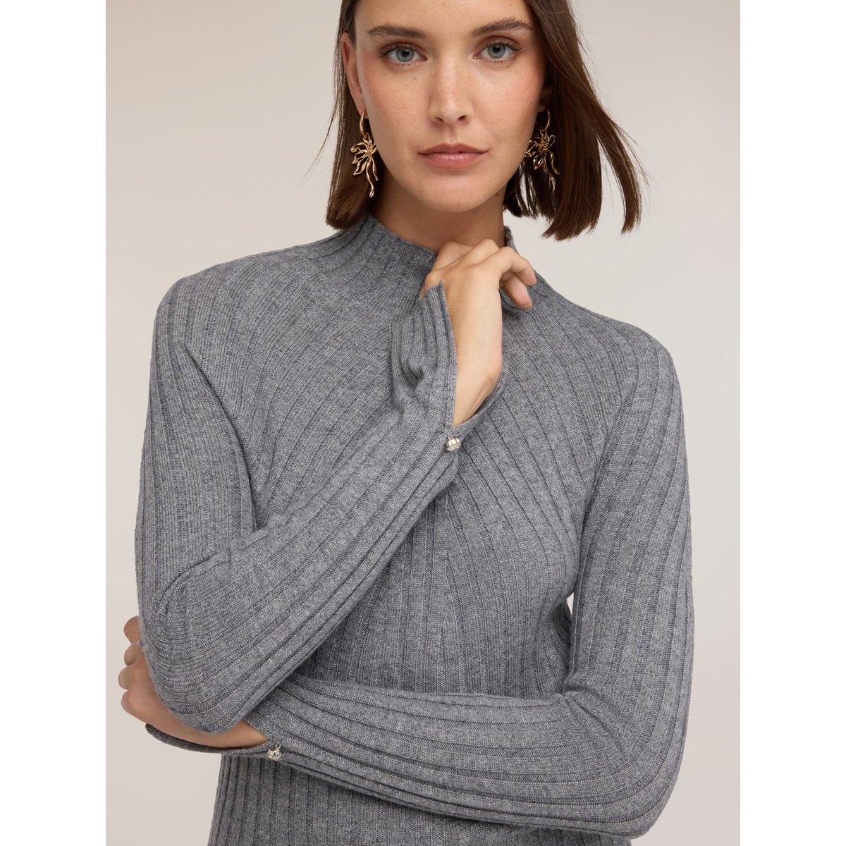 Pull col roulé à côtes gris, MOTIVI