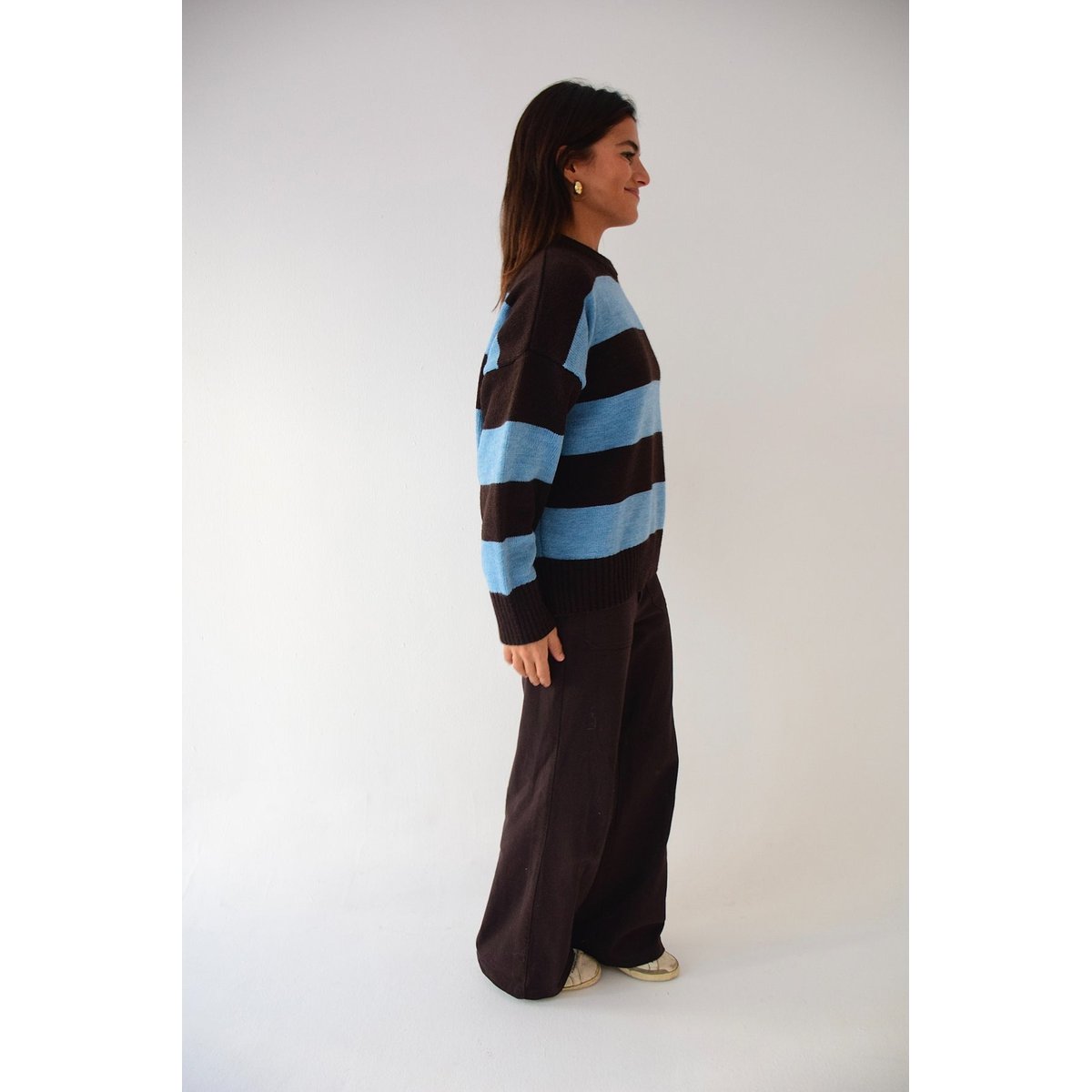 Pull rayé col rond ALEX bleu / marron, MINDTRAVELER