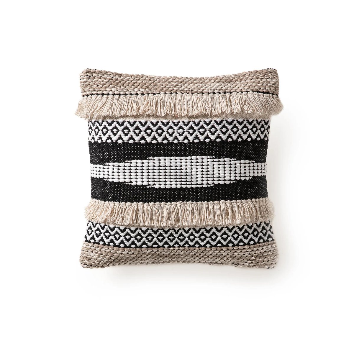 Housse de coussin tissé main DEJA noir/blanc, BENUTA