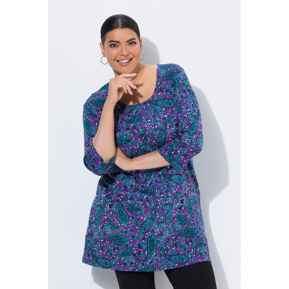 T-shirt long motif cachemire violet, ULLA POPKEN