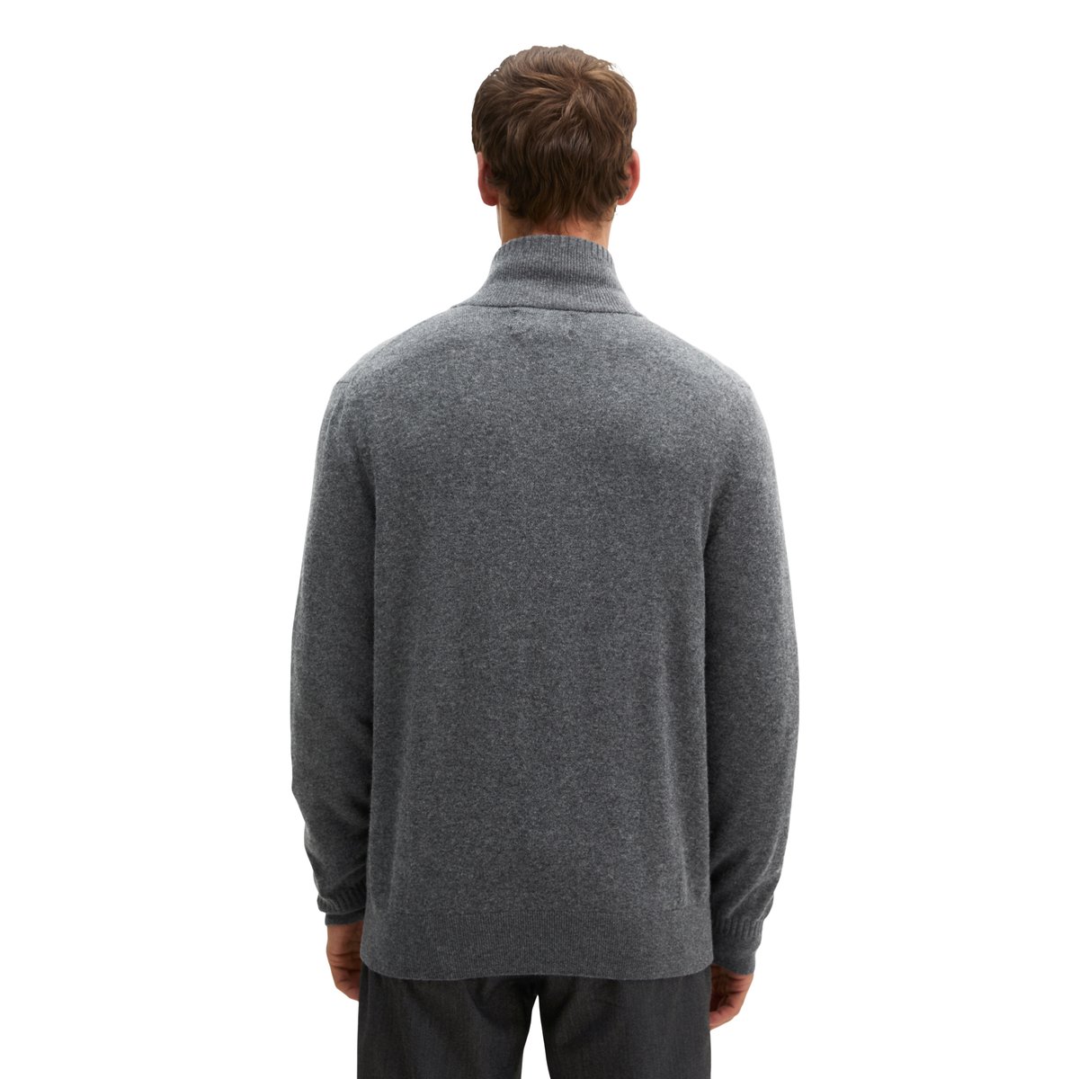 Cardigan à col montant, coupe régulière en mélange de coton bio et de laine vierge gris, MARC O'POLO