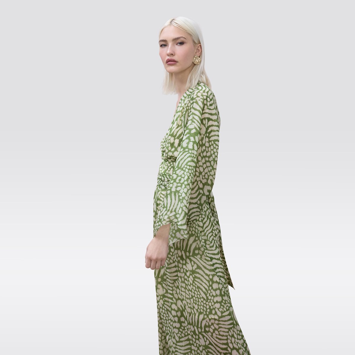 Robe longue fluide imprimée à manches larges vert, LOLA CASADEMUNT