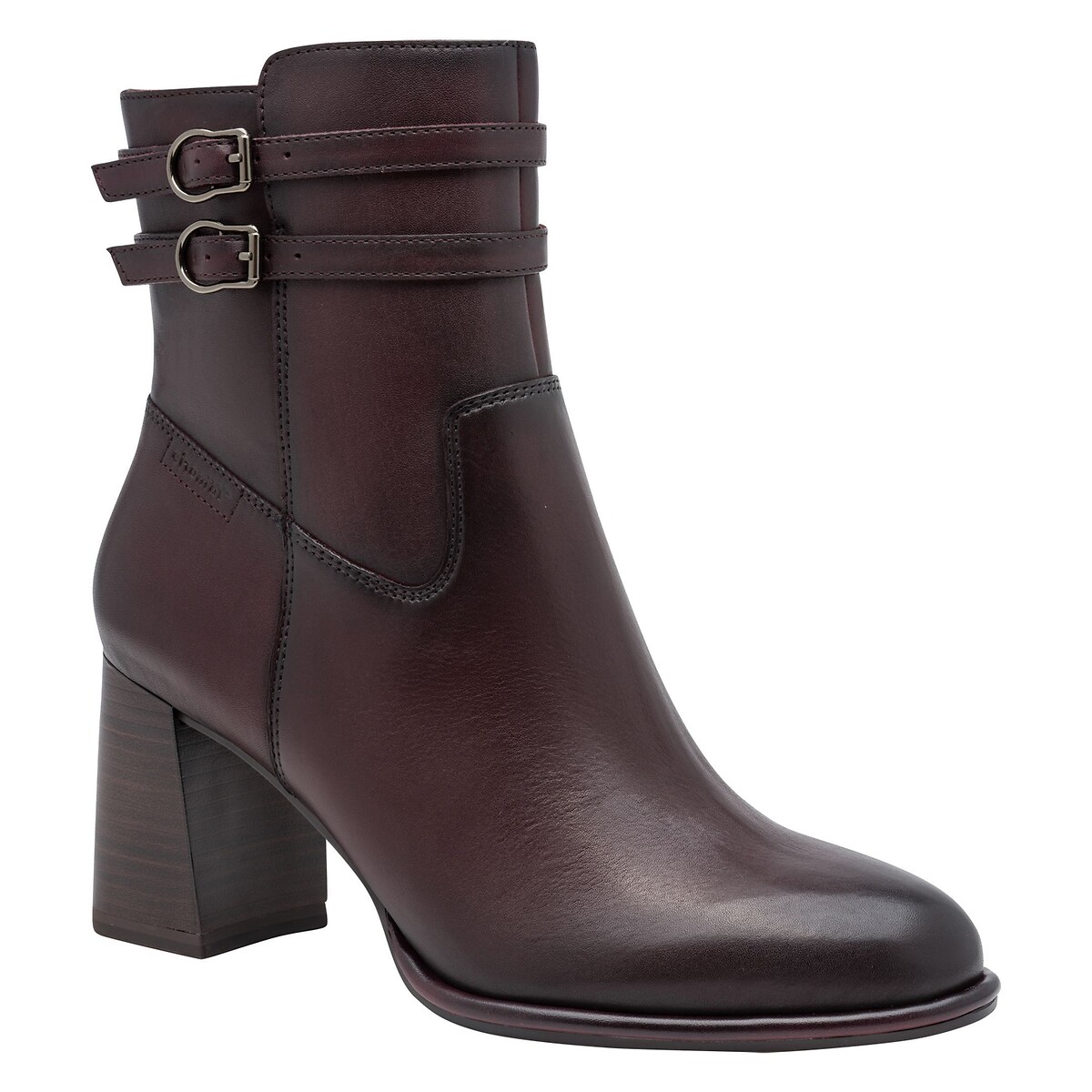 Botines de piel con tacón merlot, TAMARIS