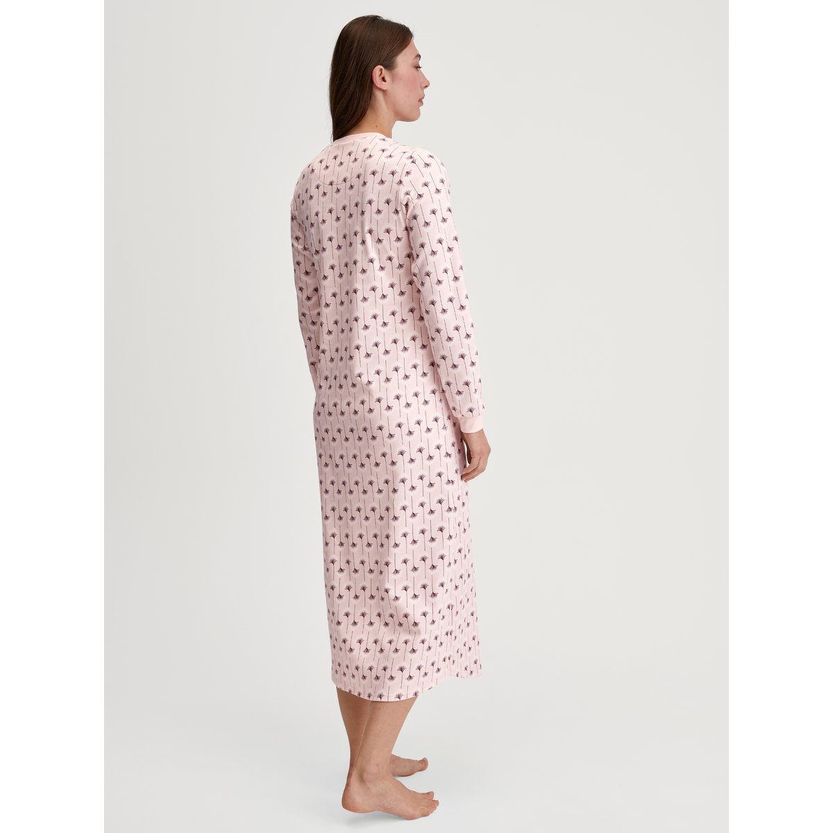 Chemise de nuit à manches longues manches longues Coton MIDNIGHT FLOWERS blush perlé, CALIDA