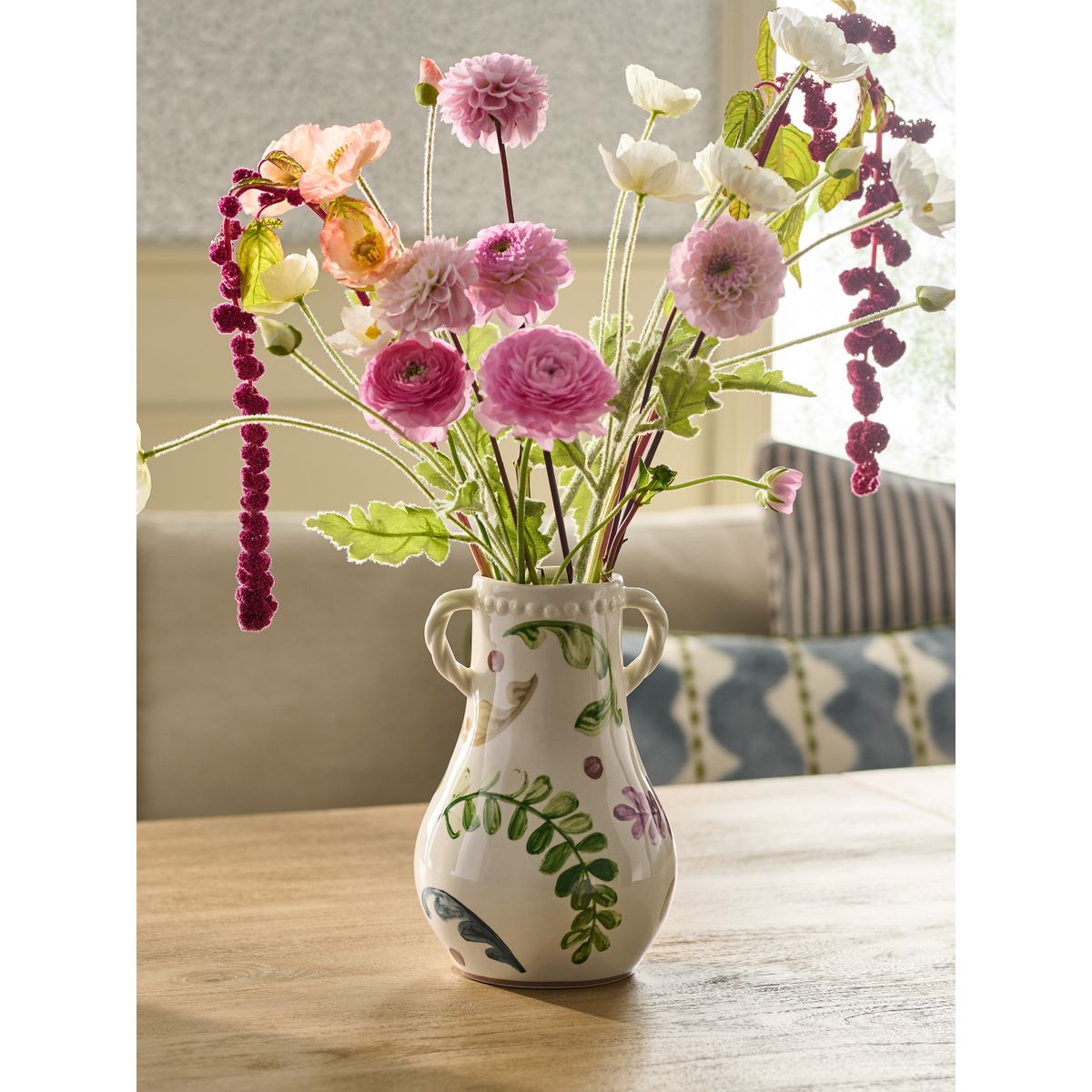 Vase en céramique à anse torsadée floral multicolore, NEXT