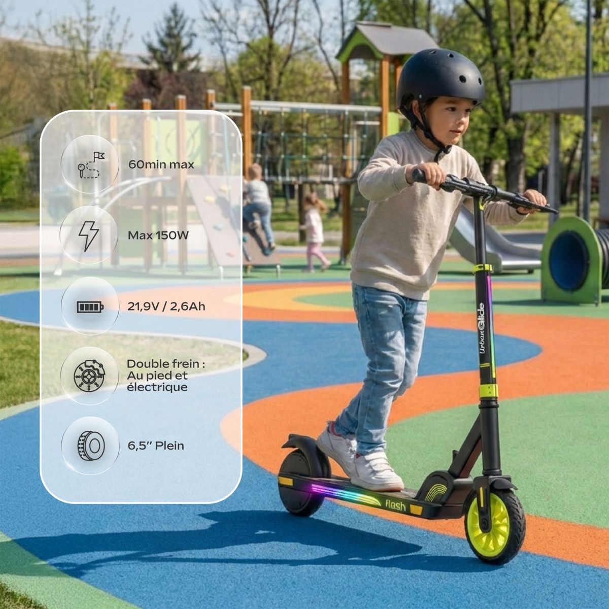 Trottinette électrique enfant Ride Flash couleur unique, URBANGLIDE