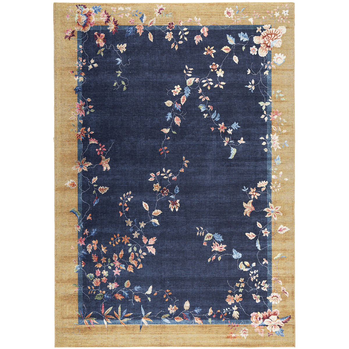 Tapis salon et chambre tissé motif floral VIVACE 7 beige, bleu, UN AMOUR DE TAPIS