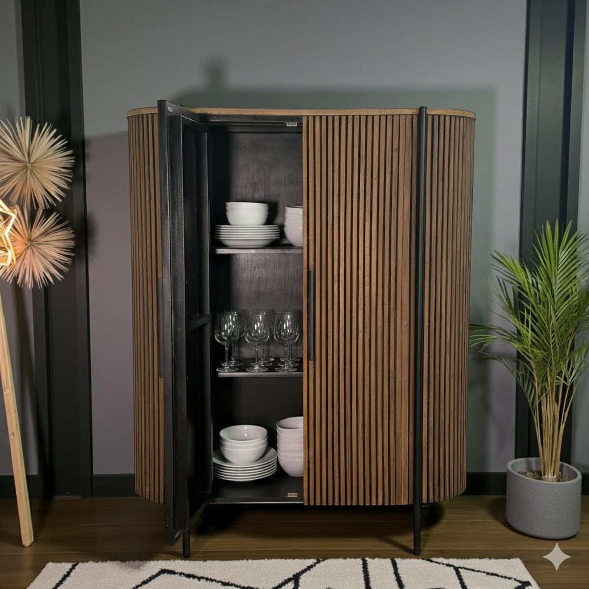 Buffet haut 2 portes côtés arrondis bois naturel TRANI bois naturel, PIER IMPORT