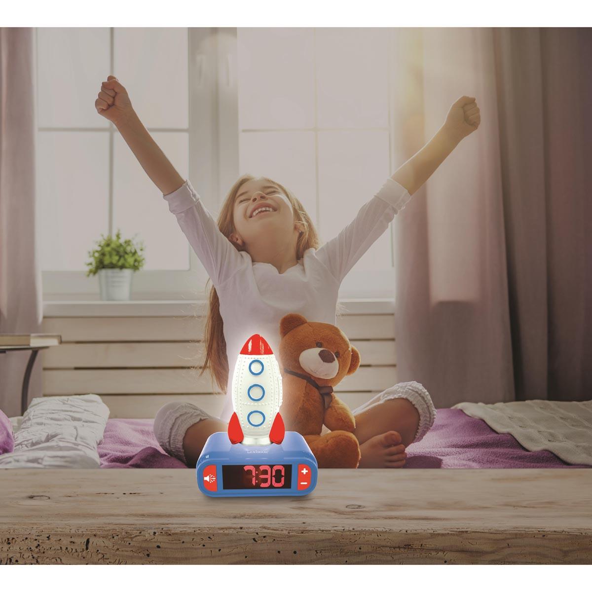 Réveil Veilleuse avec Fusée en 3D blanc, LEXIBOOK