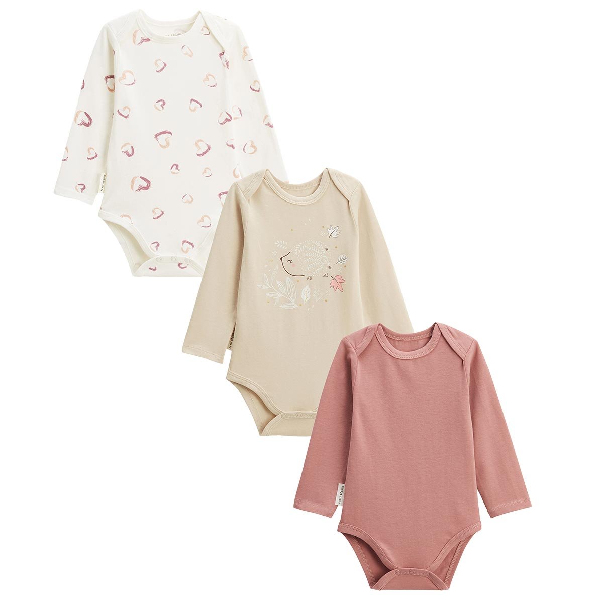 Lot de 3 bodies bébé manches longues Maya rose, PETIT BEGUIN