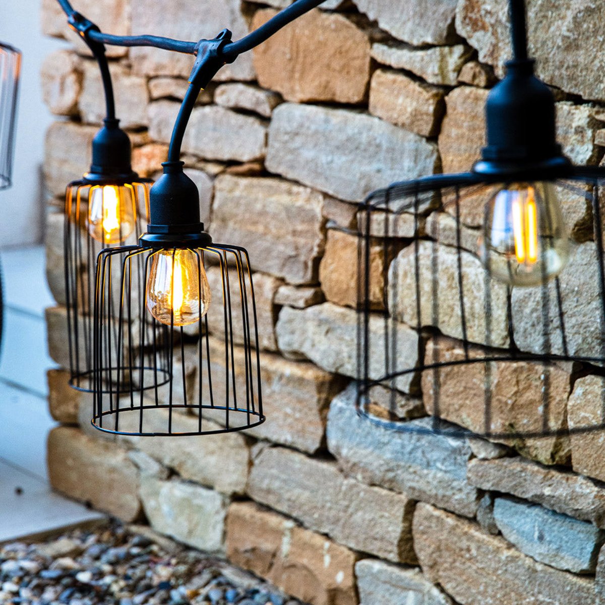 Guirlande cage métal E27 NEMA noir, LUMISKY
