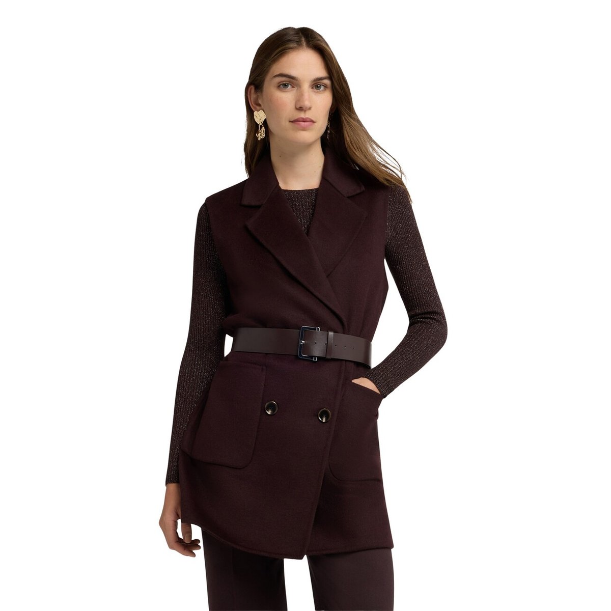 Gilet ceinturé marron, MOTIVI