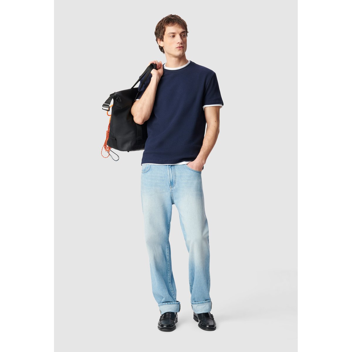 T-shirt col rond coton bio avec relief marine, IKKS