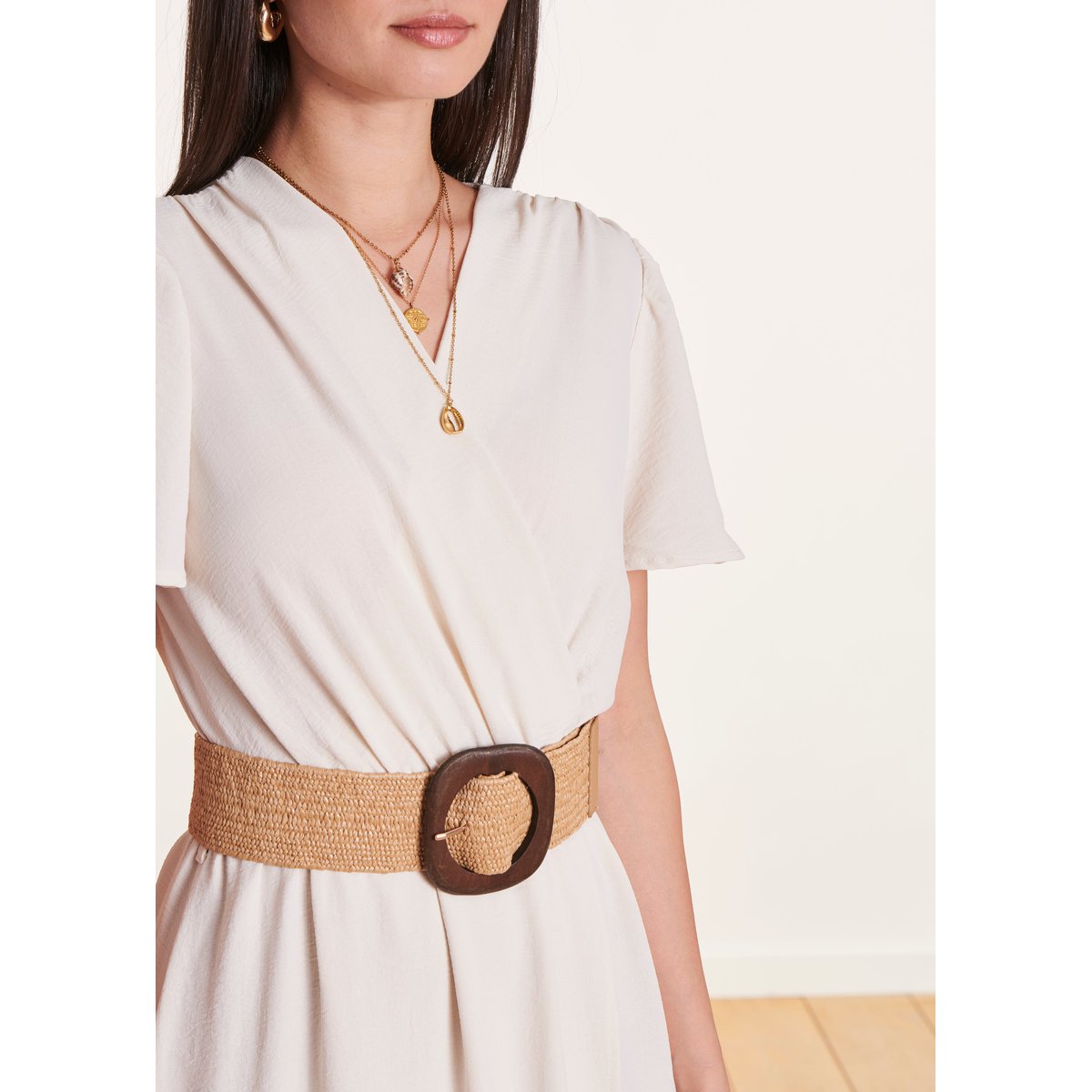 Robe longue faux portefeuille ecru, LA FEE MARABOUTEE
