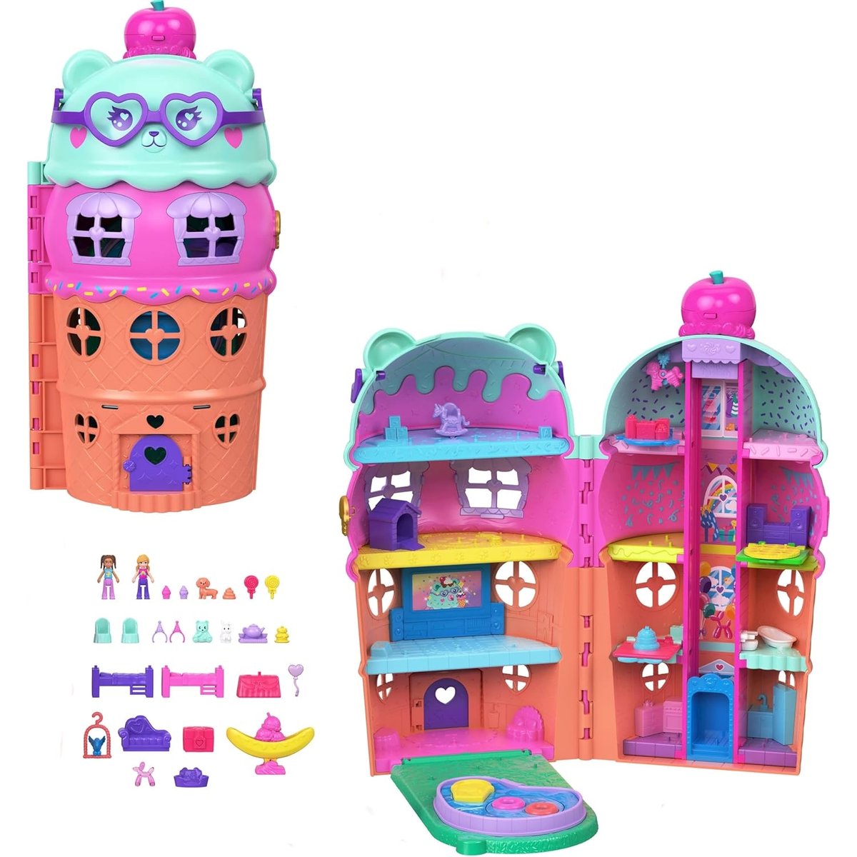 Polly Pocket - Coffret maison cornet de glace avec figurines multicolore, MATTEL