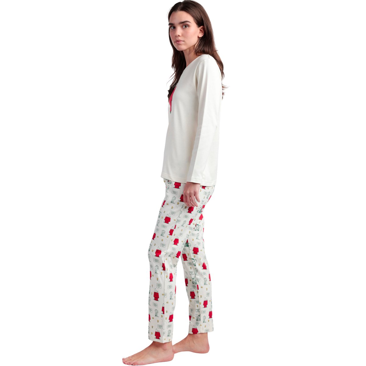 Pyjama pantalon top manches longues Classic Peanuts ivoire, ADMAS