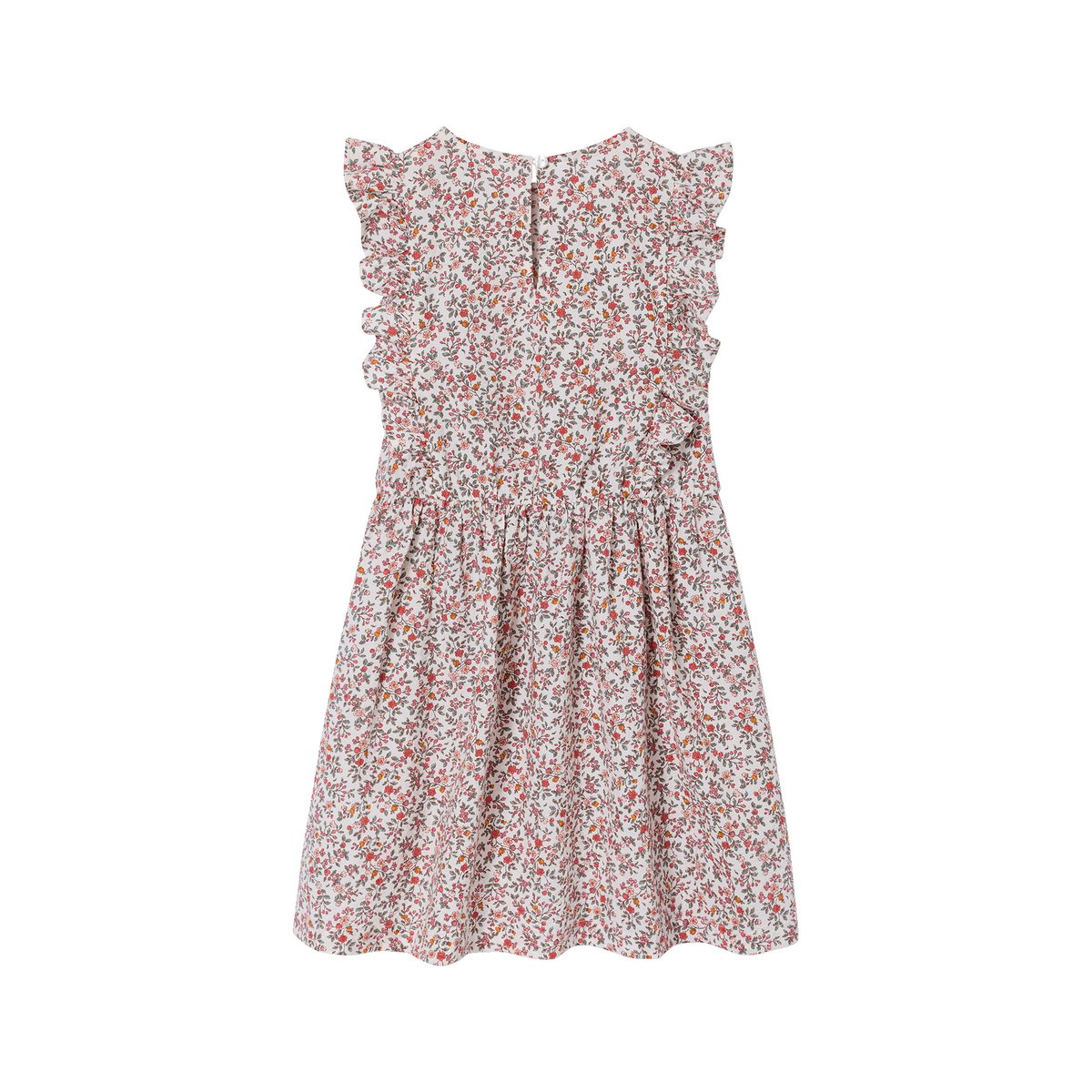Robe en seersucker manches volantées blanc imprimé, VERTBAUDET