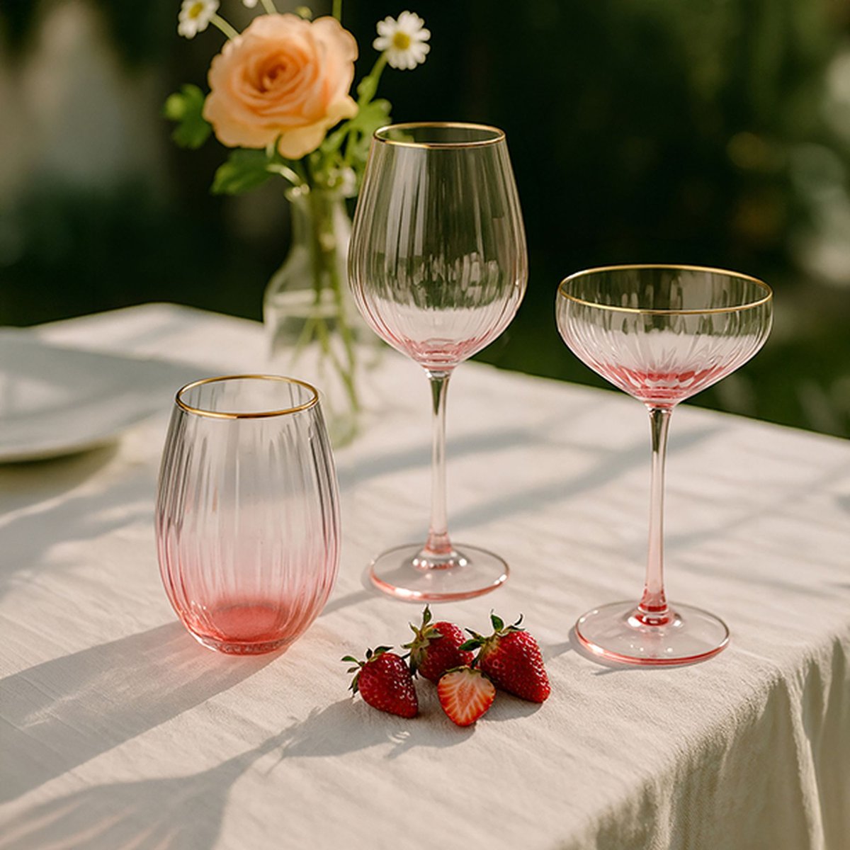 Lot de 4 verres à pied 57,5cl, GATSBY rose-transparent, NOVASTYL