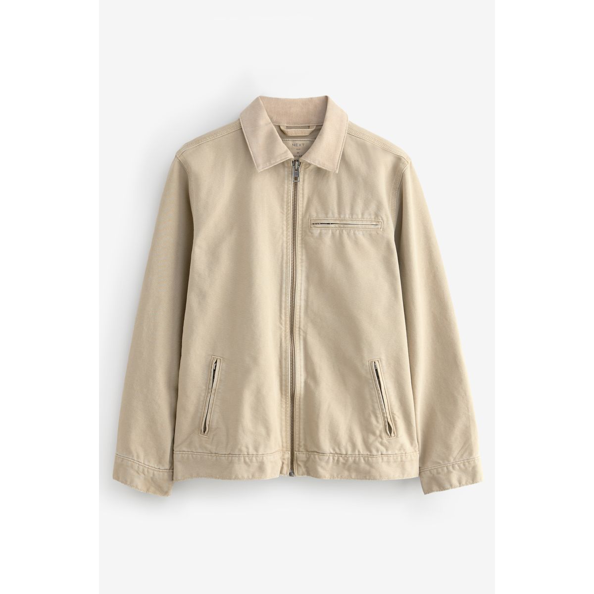 Veste ouvrier en toile avec col côtelé grège, NEXT