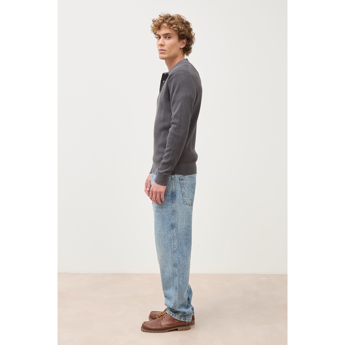 Pull manches longues en coton gris foncé, BONOBO