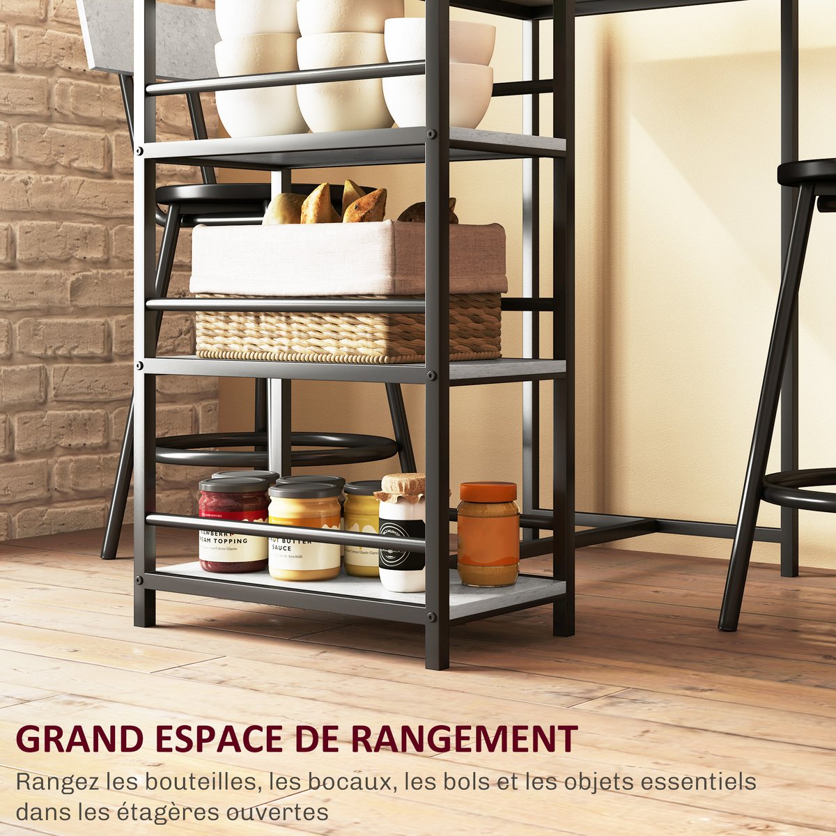 Ensemble de table de bar MDF Gris clair gris clair, noir, HOMCOM