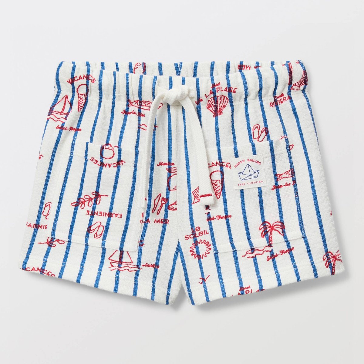 Short rayé imprimé en coton BIO GOTS ecru, BOUT'CHOU
