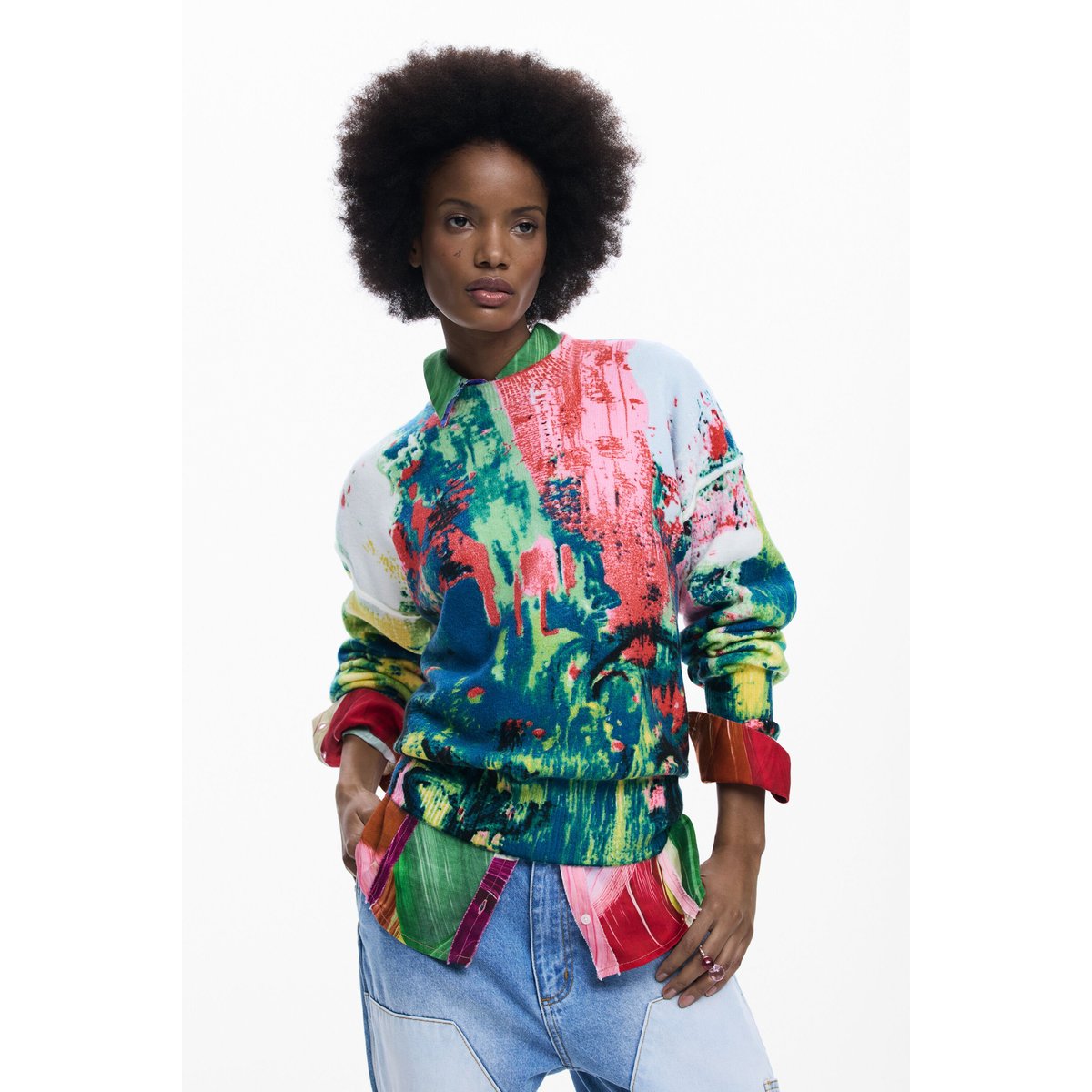 Pull arty imprimé vert, DESIGUAL