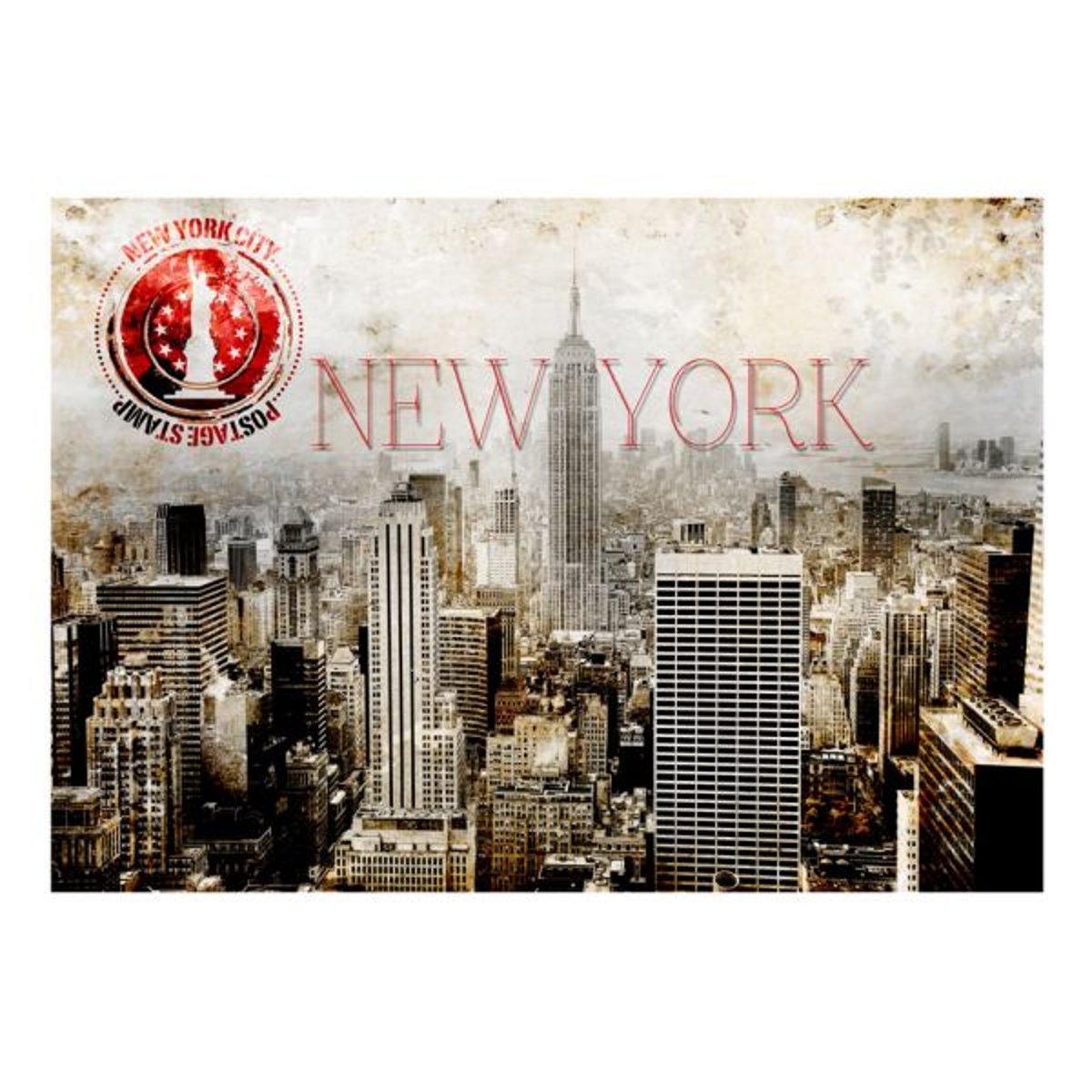 Papier peint intissé panoramique Ville et Architecture New York - POST AGE STAMP rouge, EDEN