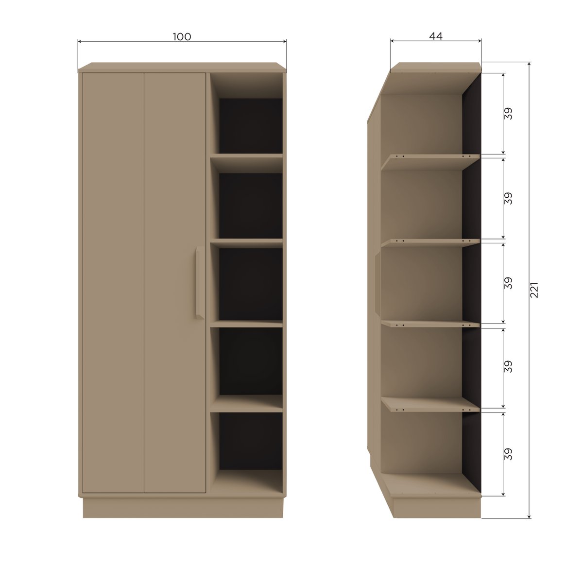 Armoire 1 porte 5 niches en bois H221cm- LOWEN beige, WOOOD