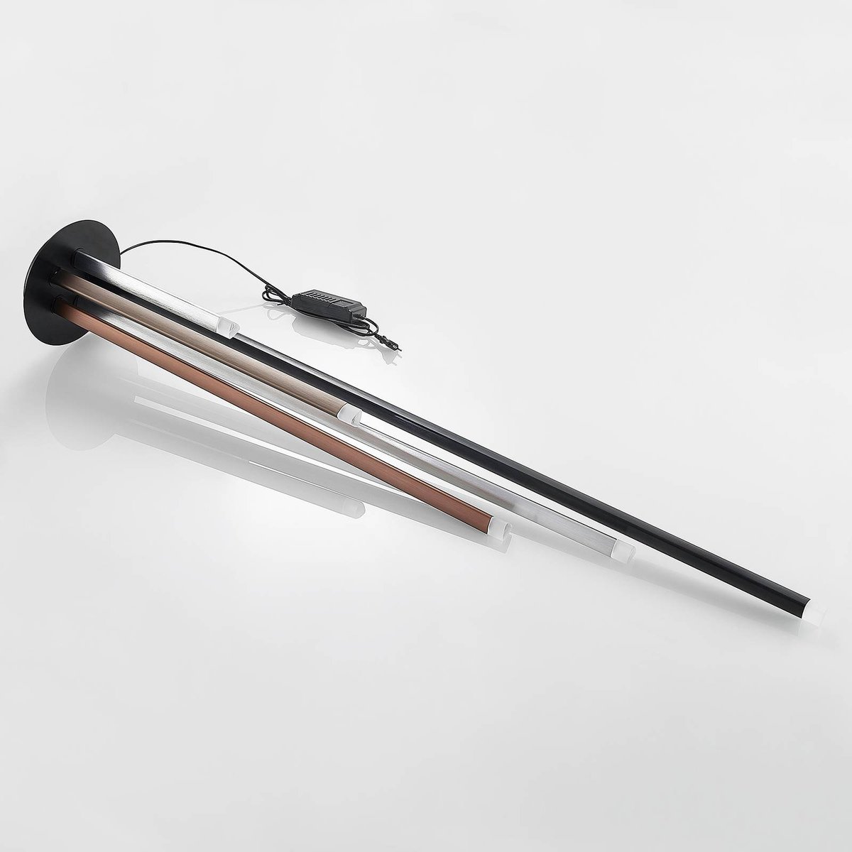 Lampadaire en métal moderneLED, Stoika noir, aluminium, brun café, LUCANDE