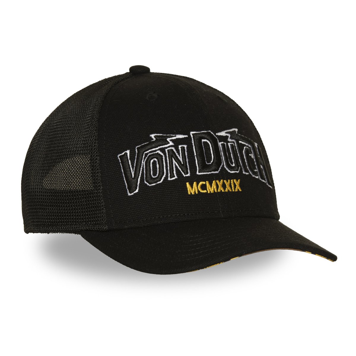 Casquette Trucker S-CURVED noir/blanc/jaune/marron, VON DUTCH