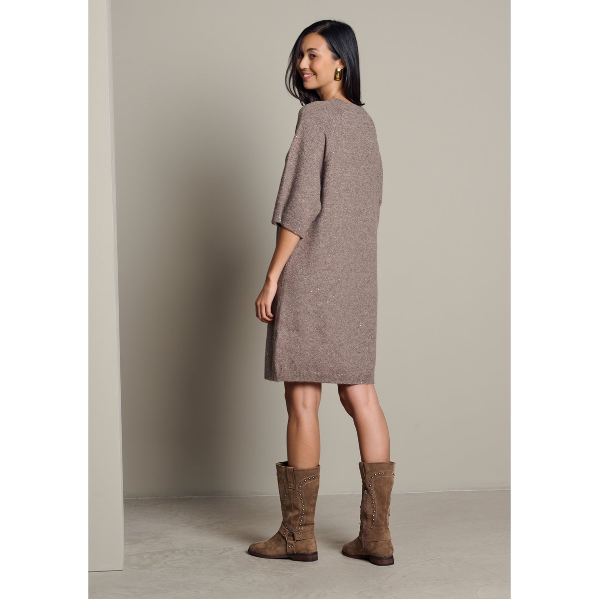 Robe-pull à sequins taupe, LOLALIZA