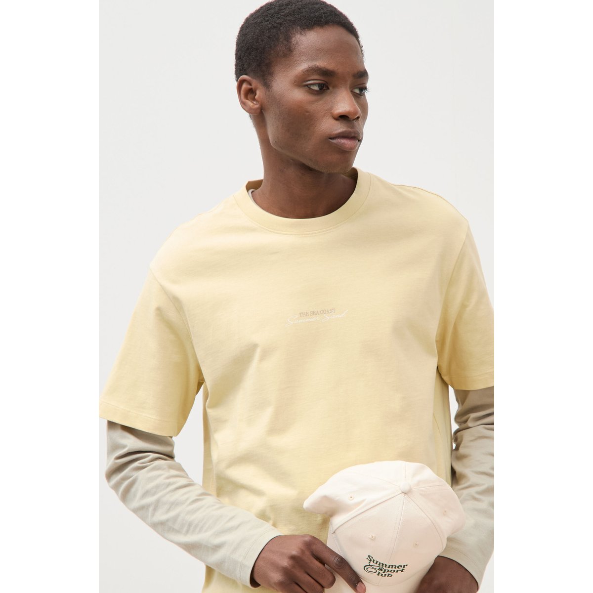 T-shirt en coton manches courtes jaune clair, BONOBO