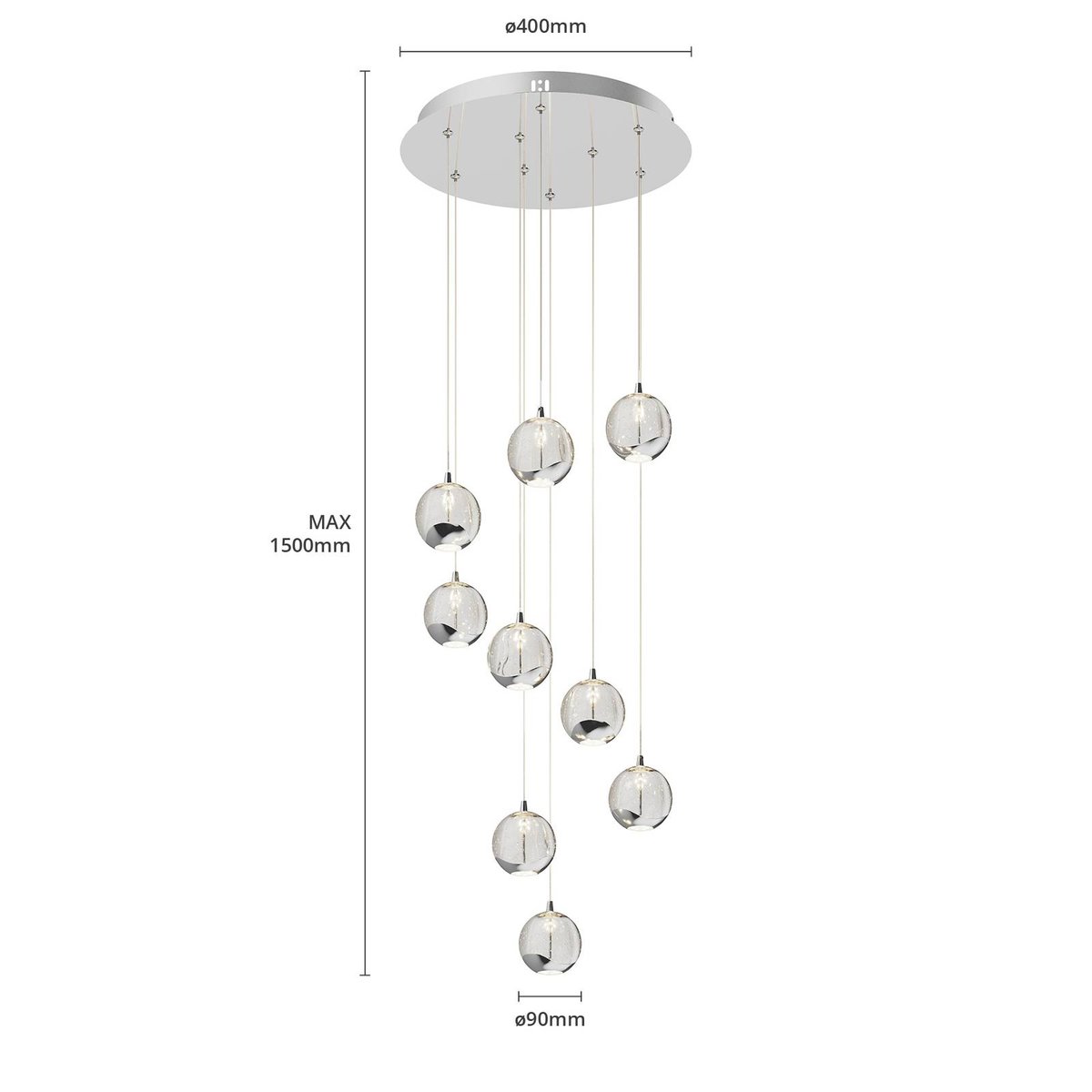 Suspension en verre designLED, Hayley clair, chrome, LUCANDE